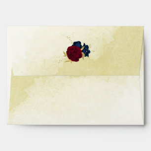 navy red flowers gold leaves wedding envelope