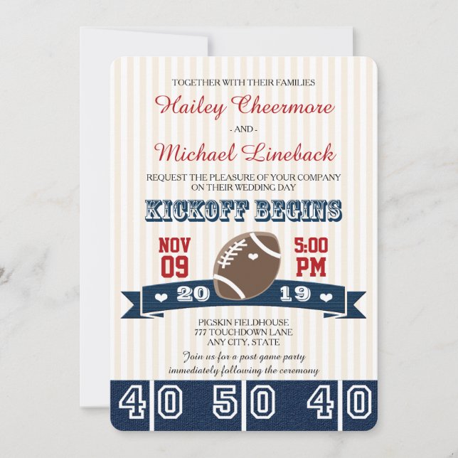 Navy Red FOOTBALL WEDDING Invitation (Front)