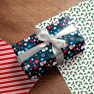  Navy Red Green Cute Cosy Christmas Patterns Wrapping Paper Sheet