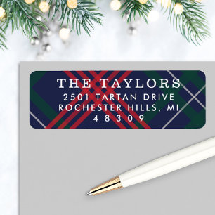 Navy Red Green Tartan Plaid Holiday Address