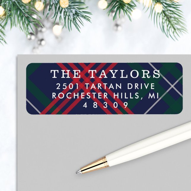 Navy Red Green Tartan Plaid Holiday Address (Creator Uploaded)