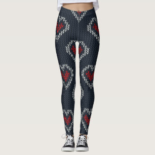  Navy Red Heart Women's Leggings