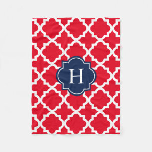 Navy & Red Monogram   Fleece Blanket