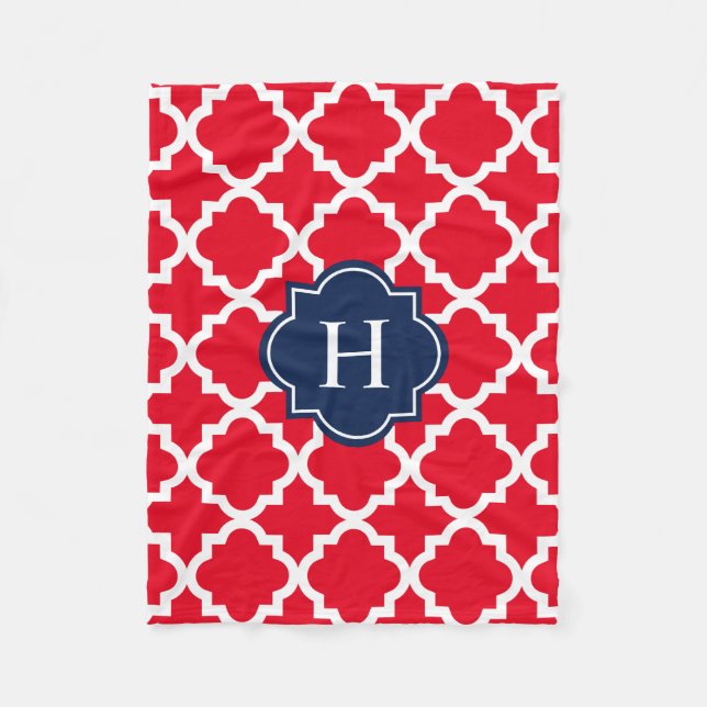 Navy & Red Monogram | Fleece Blanket (Front)