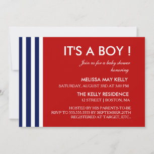 Navy & Red Nautical Baby Shower Invitation