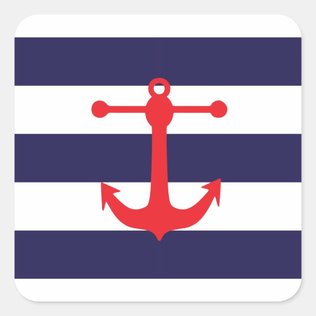 Navy & Red Nautical Pattern Square Sticker (Front)