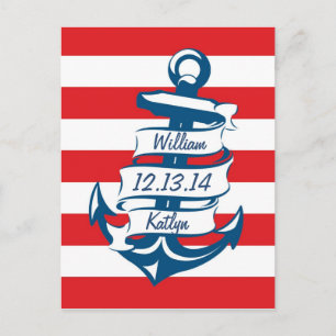 Navy/Red Nautical Theme Save the Date Postcard