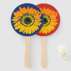 Navy Red Orange Yellow Sunflower Hand Fans