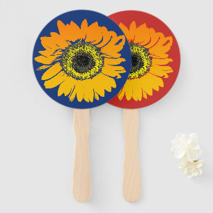 Navy Red Orange Yellow Sunflower Hand Fans