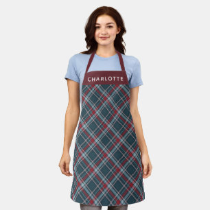Navy Red Plaid Custom Name Christmas Women Apron