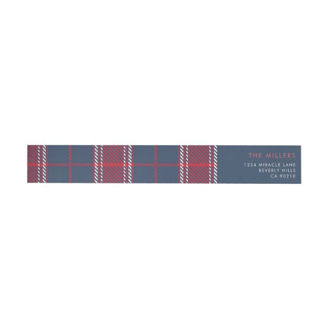 Navy Red Plaid Tartan Buffalo Modern Minimalist Wrap Around Label (Individual)