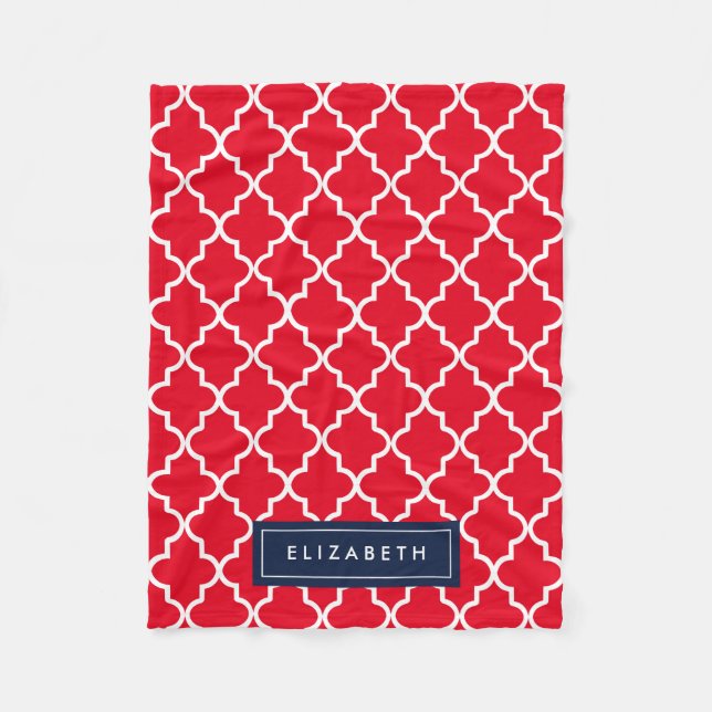 Navy & Red Quatrefoil | Fleece Blanket (Front)