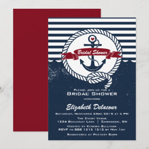 Navy Red Rustic Nautical Bridal Shower Invitation