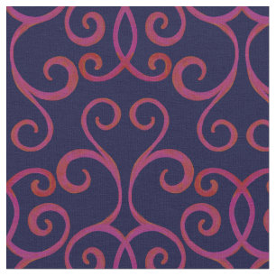 Navy Red Swirly Damask Pattern Elegant Dark Blue Fabric