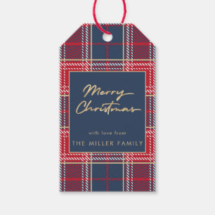Navy Red Tartan Plaid Faux Gold Elegant  Gift Tags