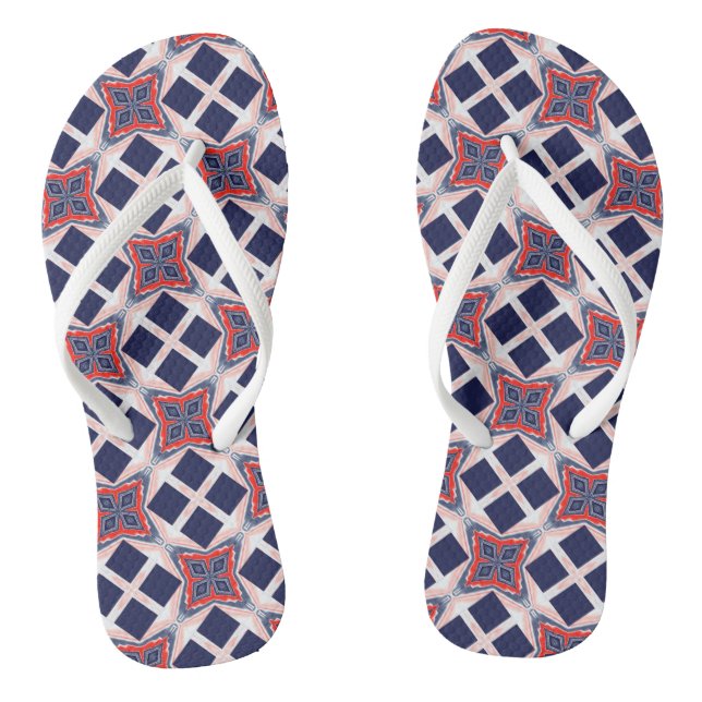 Navy Red White Kaleidoscope  Flip Flops (Footbed)