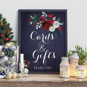 Navy Red Winter Peonies Cards and Wedding Sign