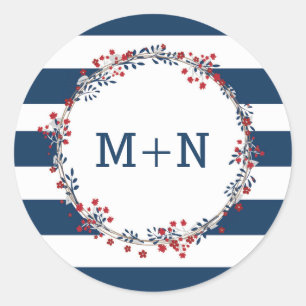 Navy Red Wreath wedding envelope seal 3986