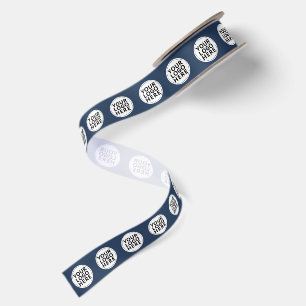Navy Repeating Business Logo Satin Ribbon