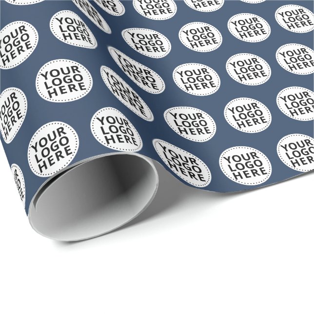 Navy Repeating Business Logo Wrapping Paper (Roll Corner)