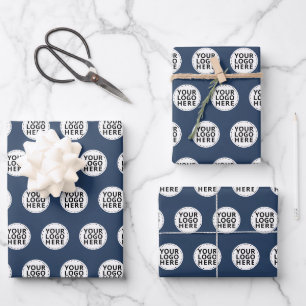 Navy Repeating Business Logo Wrapping Paper Sheet