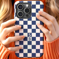 Navy Retro Chequered Pattern Monogram