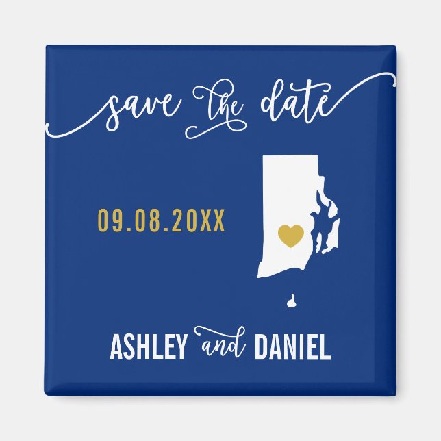 Navy Rhode Island Wedding Save the Date Map Magnet (Front)
