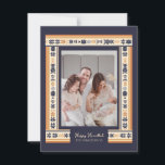 Navy Ribbon Border Family Photo Hanukkah Card<br><div class="desc">Navy ribbon border Hanukkah cards. These photo cards have a classic elegance. Use the personalisation feature to edit the details.</div>