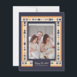 Navy Ribbon Border Family Photo Hanukkah Card<br><div class="desc">Navy ribbon border Hanukkah cards. These photo cards have a classic elegance. Use the personalisation feature to edit the details.</div>