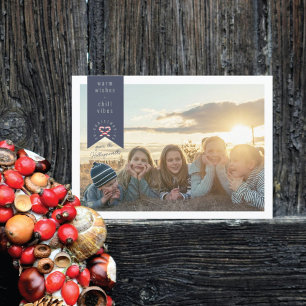 Navy Ribbon Photo Christmas Card