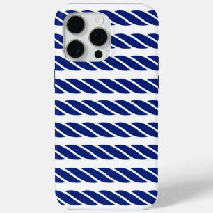 Navy Rope Stripes Nautical Customizable Background iPhone 15 Pro Max Case