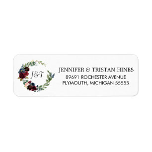 Navy Rose Burgundy Floral Monogram Return Address