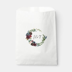 Navy Rose Burgundy Floral Wedding Monogram Favour Bags