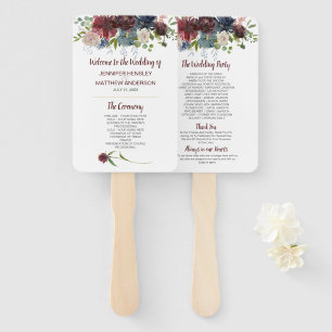 Navy Rose Burgundy Marsala Gold Floral Wedding Hand Fan