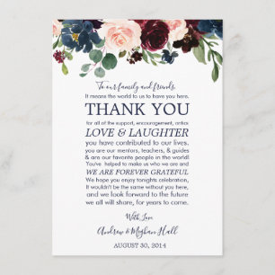 Navy Rose Burgundy Wedding Place Setting Thank You Enclosure Card