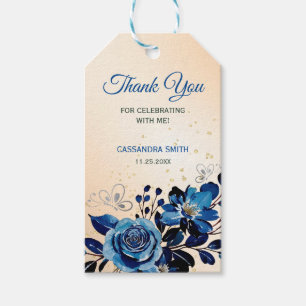 Navy Rose Butterfly Gold Glitter Peach Birthday Gift Tags