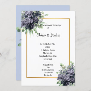NAVY ROSE EUCALYPTUS TRIM ELEGANT WEDDING INVITATION