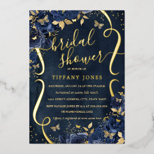Navy Rose Floral Butterfly Bridal Shower 