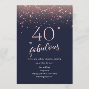Navy Rose Gold 40th Birthday Invitation