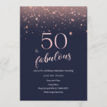 Navy Rose Gold 50th Birthday Invitation<br><div class="desc">Navy blue & rose gold glitter 50th birthday invitation. 
Please contact me if you need any customisation or matching products.</div>