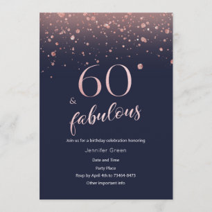 Navy Rose Gold 60th Birthday Invitation
