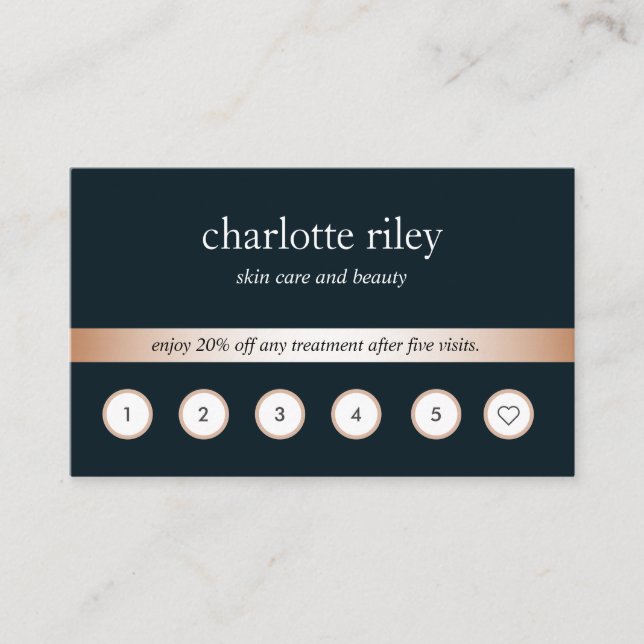 Navy | Rose Gold 6 Punch Customer Loyalty Card (Front)