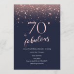 Navy Rose Gold 70th Birthday Invitation<br><div class="desc">Navy blue & rose gold glitter 70th birthday invitation. 
Please contact me if you need any customisation or matching products.</div>