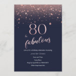 Navy Rose Gold 80th Birthday Invitation<br><div class="desc">Navy blue & rose gold glitter 80th birthday invitation. 
Please contact me if you need any customisation or matching products.</div>