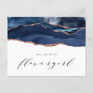 navy rose gold agate will you be my flowergirl invitation postcard