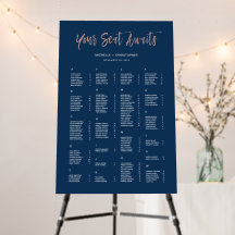 Navy & Rose Gold Alphabetical Seating Chart Sign