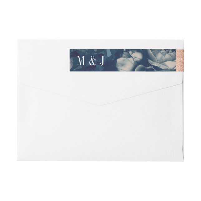 Navy Rose Gold Antique Bouquet Wedding Wrap Around Label (Back)