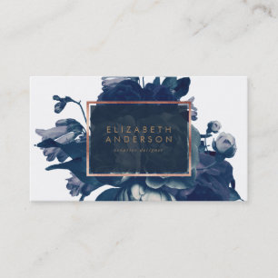 Navy Rose Gold Bouquet Business Card