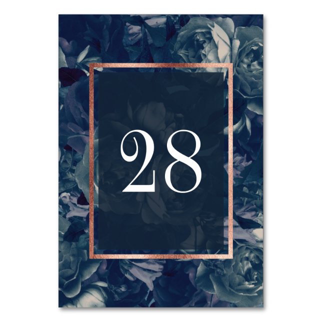 Navy Rose Gold Bouquet Table Numbers (Front)
