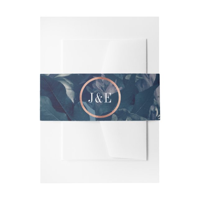 Navy Rose Gold Bouquet Wedding Invitation Belly Band (Front Example)